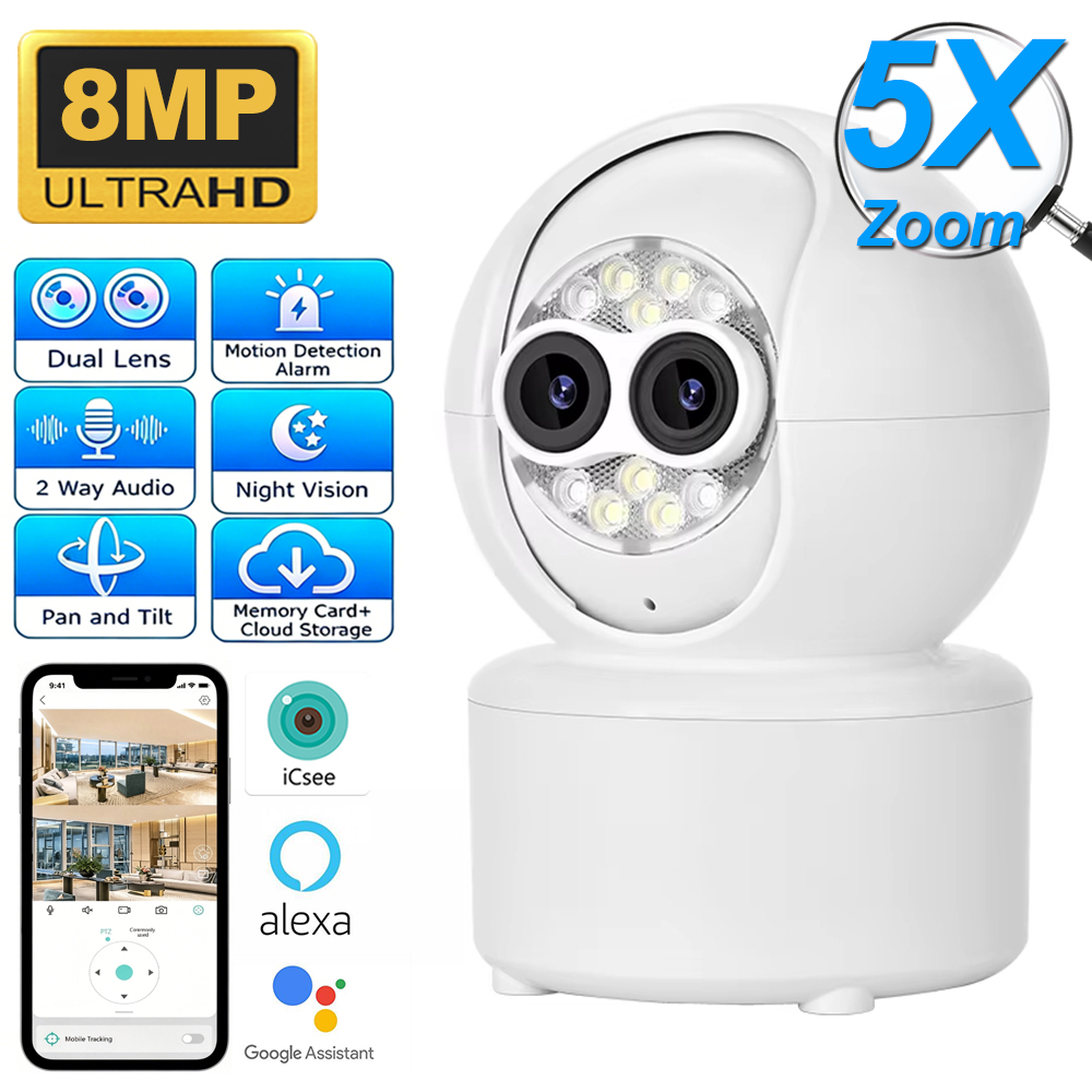 Home Security Monitoring Service - ICsee 듀얼 렌즈 4MP 보안 카메라