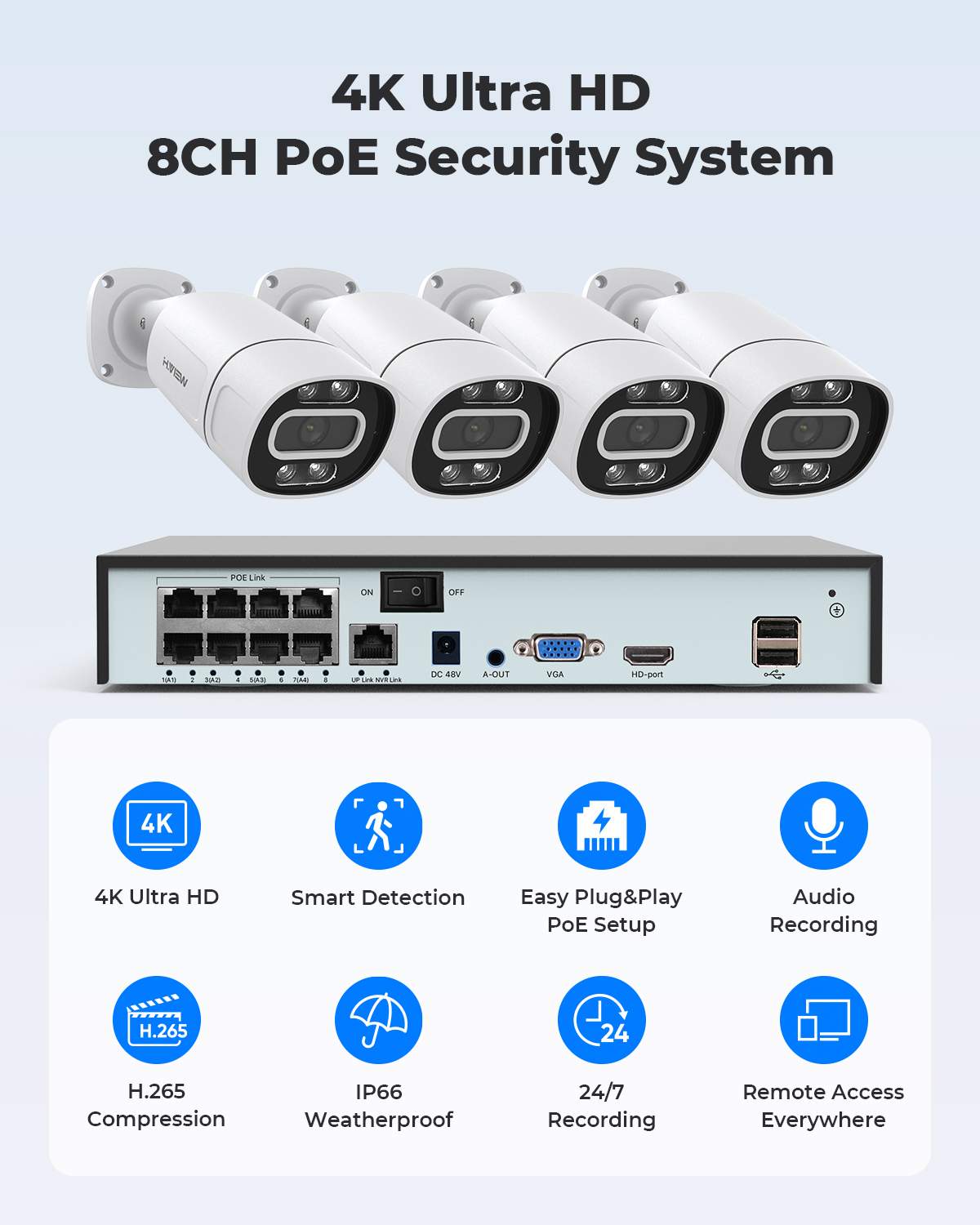 H.View 4K 5Mp 8Mp Poe CCTV 보안  - Home Security And Camera Systems 리뷰 및 가격