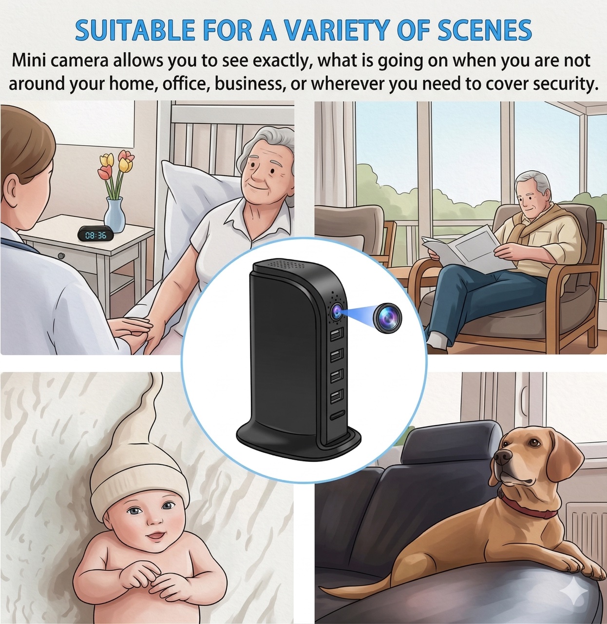 홈 오피스용 소형 Wi-Fi 보안 카메라 5포트 충전  - Home Security Officer 리뷰 및 가격