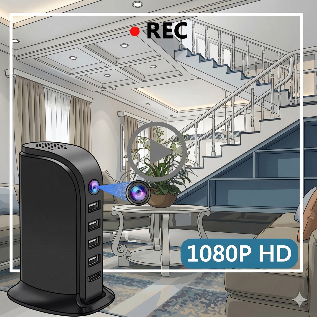 홈 오피스용 소형 Wi-Fi 보안 카메라 5포트 충전  - Home Security Officer 리뷰 및 가격
